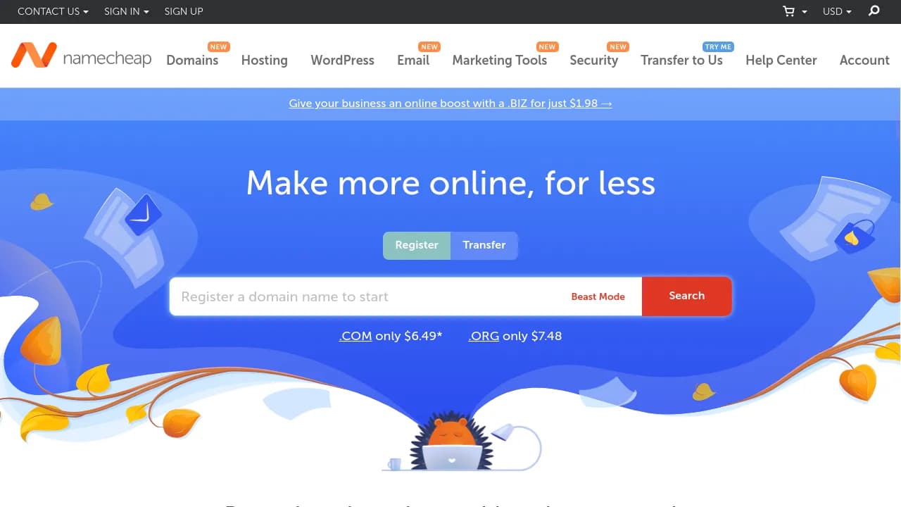 Screenshot of Namecheap website